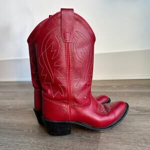 Shyanne Red Leather Cowboy Boots Western Stitching Pull On 4D Kids Girls Unisex